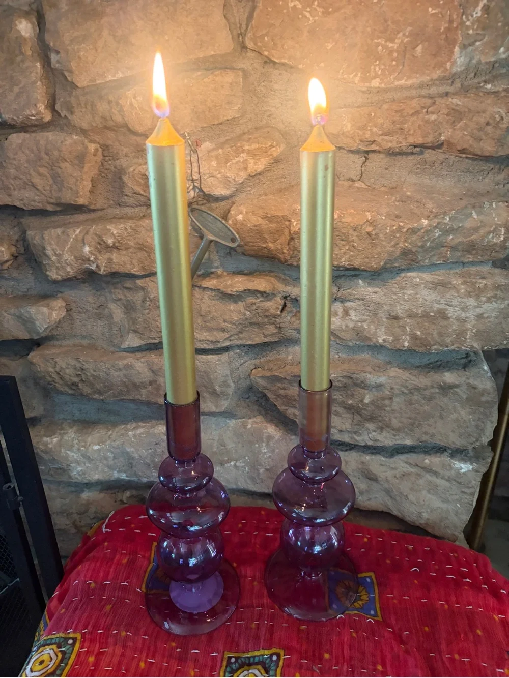 NWT Purple Bubble Glass Taper Candle Candlestick Pair 2 PC 9”